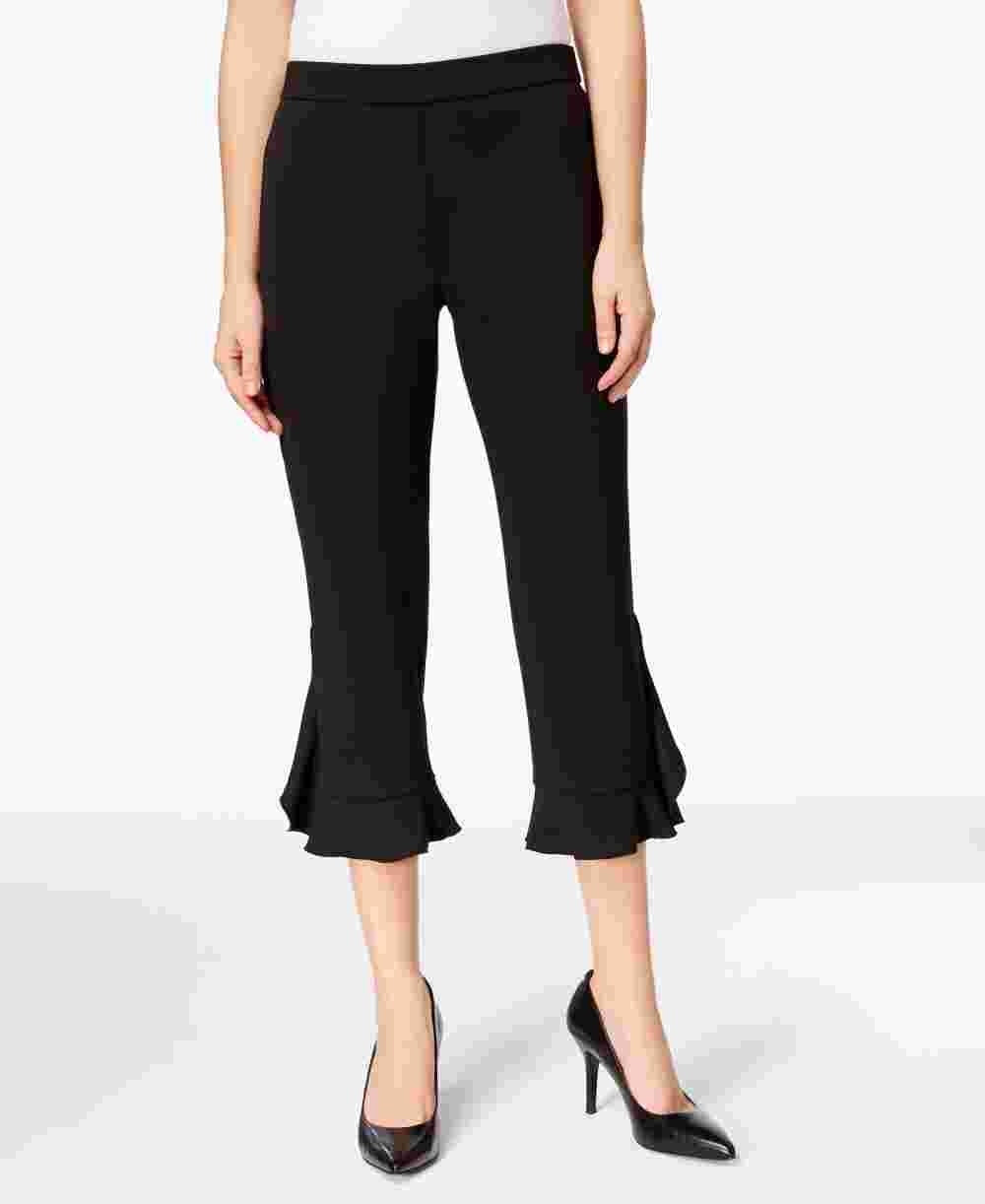 Calça Alfani Feminina com Babados e Bainha Preta Tamanho 8 Petite