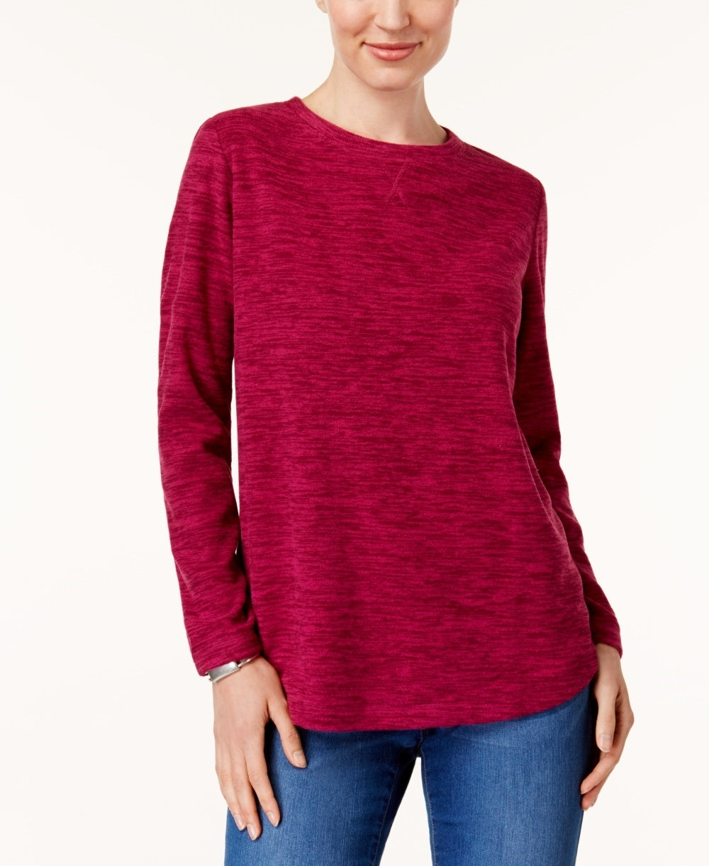 Karen Scott Sport Space-Dye Microfleece Top Feminino Rosa Tamanho Médio