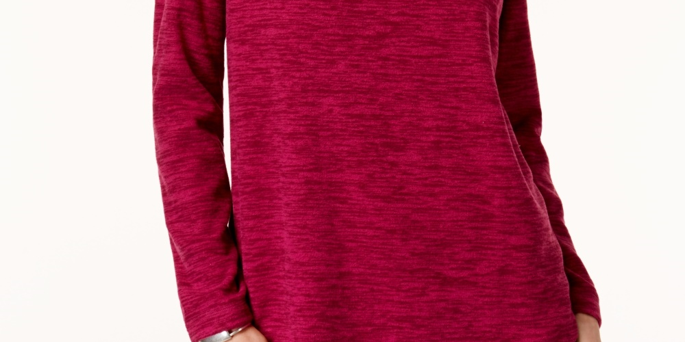 Karen Scott Sport Space-Dye Microfleece Top Feminino Rosa Tamanho Médio