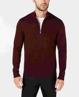 Suéter Alfani Masculino Borgonha Manga Longa Ajuste Clássico com Zíper de 1/4 Vermelho Tamanho XX-G