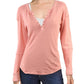 Top Henley Militar Feminino We The Free Algodão Misto com Tachas Rosa Tamanho Médio