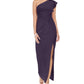 Vestido feminino Adrianna Papell com babados e um ombro só, roxo, tamanho 18