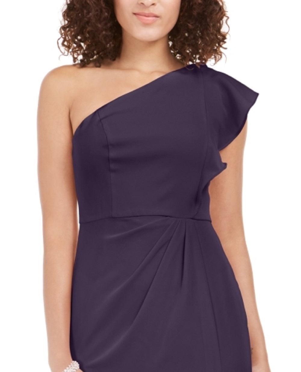 Vestido feminino Adrianna Papell com babados e um ombro só, roxo, tamanho 18
