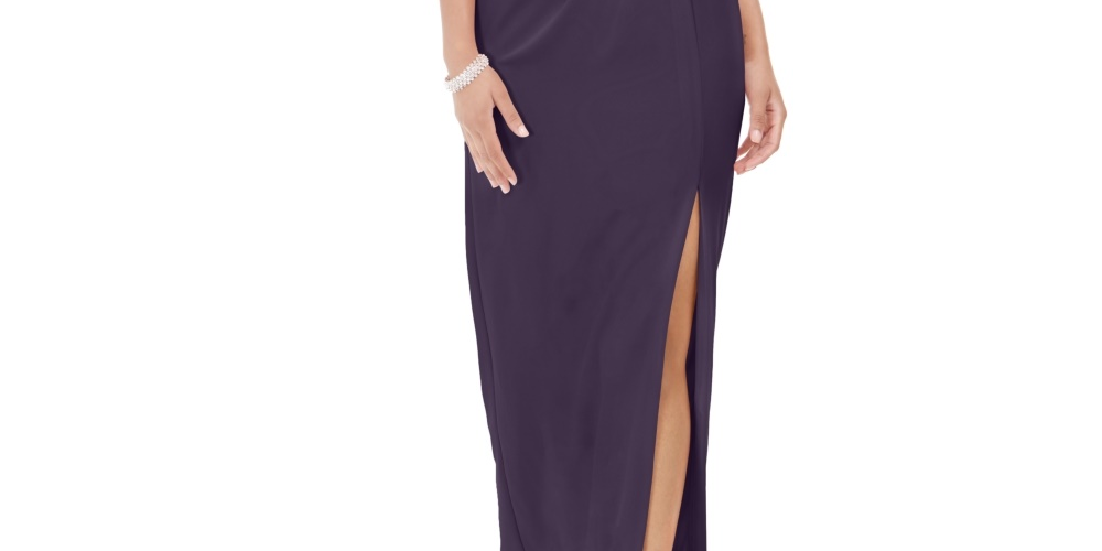Vestido feminino Adrianna Papell com babados e um ombro só, roxo, tamanho 18