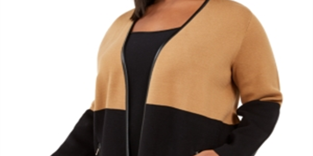 Cardigan feminino Charter Club Plus Milano bicolor marrom tamanho 0X