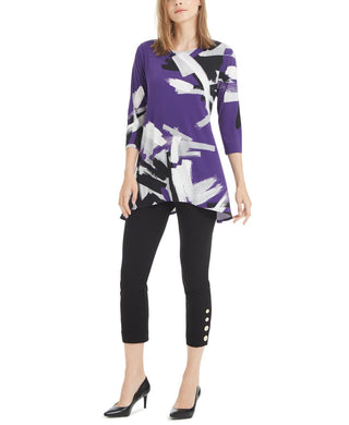 Blusa feminina estampada Alfani com detalhes roxos e estampados, tamanho pequeno P