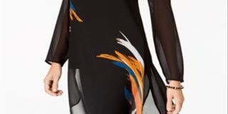 Túnica Alfani Feminina de Chiffon com Estampa Colocada, Amarela - Preta, Tamanho Pequeno G