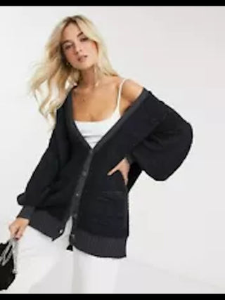 Suéter feminino de manga comprida com botões Free People, preto, tamanho médio
