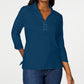 Camisa feminina Karen Scott de algodão com cadarço, azul, tamanho médio