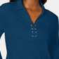 Camisa feminina Karen Scott de algodão com cadarço, azul, tamanho médio