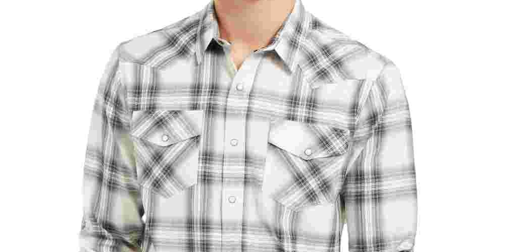 Camisa social masculina Sun + Stone com gola branca estampada, tamanho pequeno