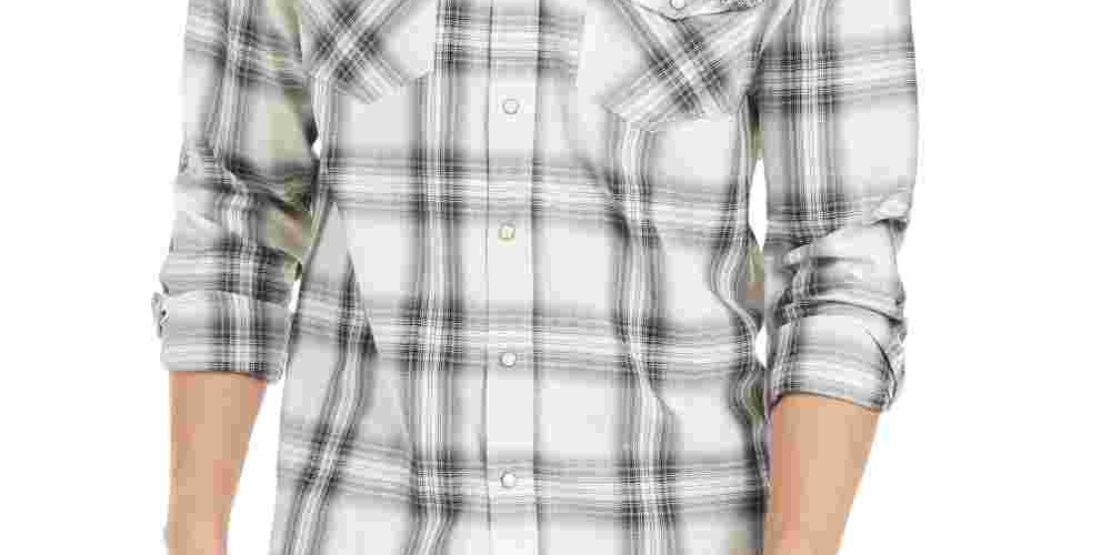 Camisa social masculina Sun + Stone com gola branca estampada, tamanho pequeno