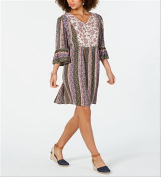 Vestido feminino estampado com manga sino estilo &amp; co, verde, tamanho pequeno P