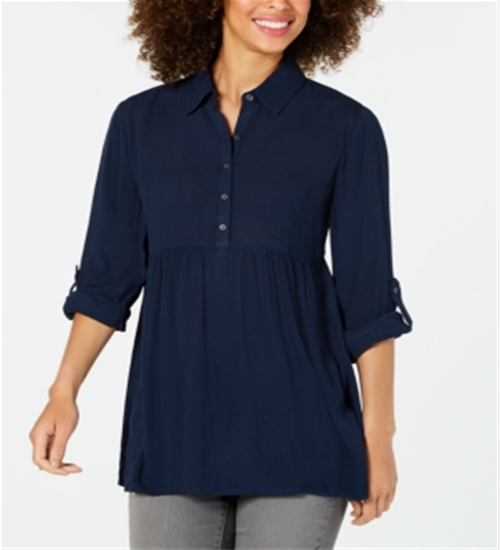 Camisa túnica babydoll feminina Style &amp; Co azul tamanho PP