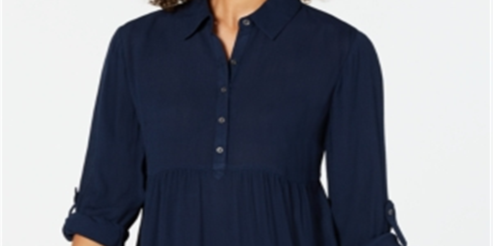 Camisa túnica babydoll feminina Style &amp; Co azul tamanho PP