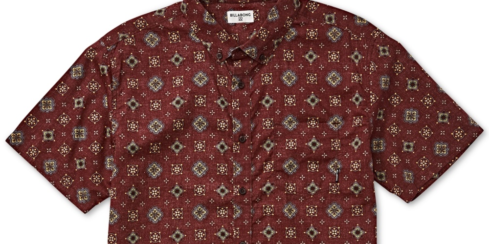 Camisa social masculina Billabong Sundays com estampa de manga curta e botões, vermelha, tamanho X-G