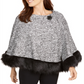 Poncho feminino com acabamento em pele sintética JM Collection, branco e preto, tamanho P/M