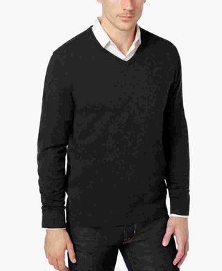 Suéter Alfani Masculino Leve Preto Mesclado Manga Longa Gola V Ajuste Clássico Mistura de Algodão Preto Tamanho P