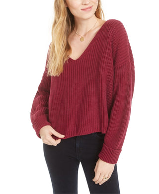 Suéter feminino French Connection Millie Mozart com decote em V canelado, marrom, roxo, tamanho X-S