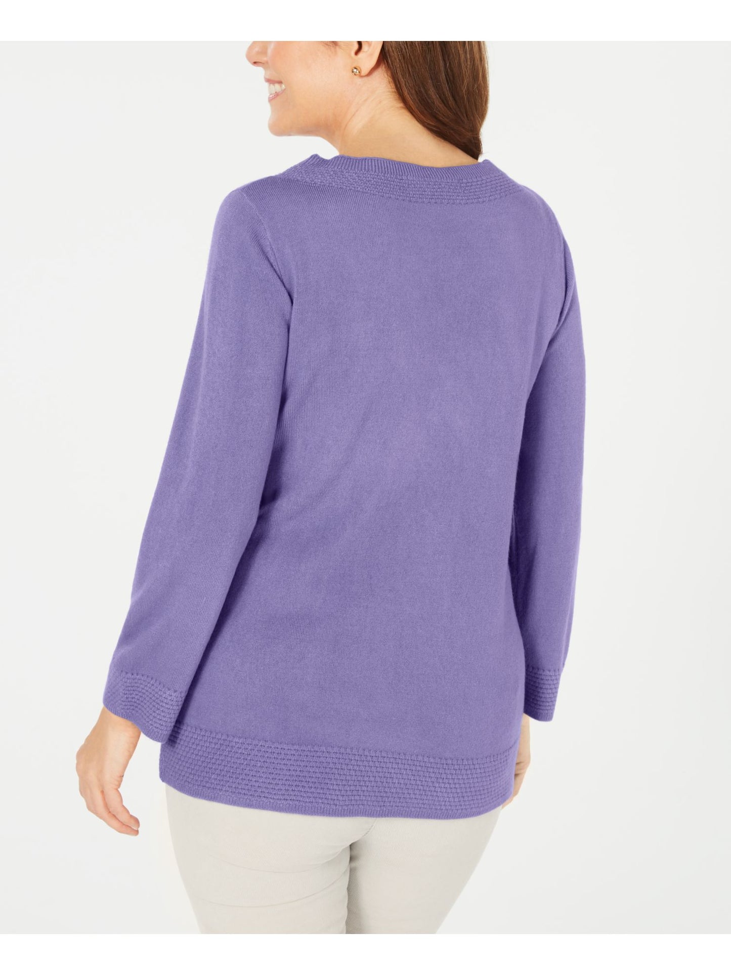 Blusa feminina Karen Scott com estampa canelada, manga comprida, gola redonda, tamanho roxo, tamanho pequeno P/M