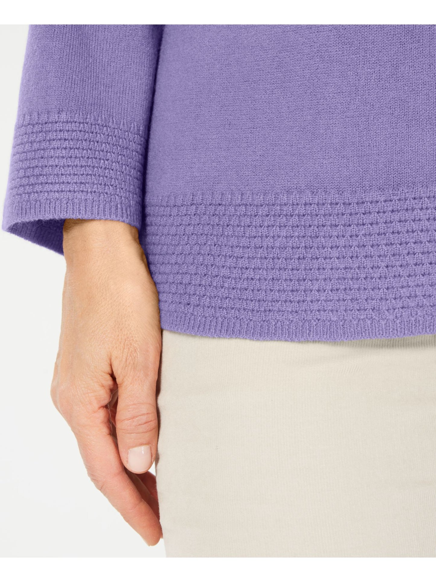 Blusa feminina Karen Scott com estampa canelada, manga comprida, gola redonda, tamanho roxo, tamanho pequeno P/M