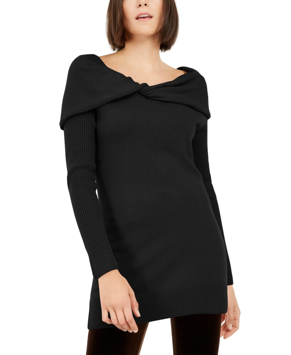 Suéter túnica de cashmere com gola canoa feminino INC International Concepts, preto, tamanho extragrande