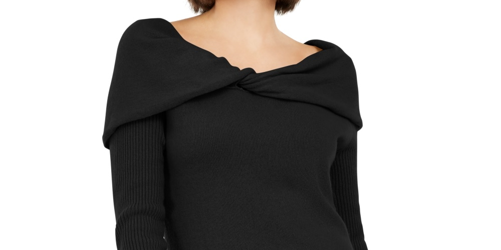 Suéter túnica de cashmere com gola canoa feminino INC International Concepts, preto, tamanho extragrande