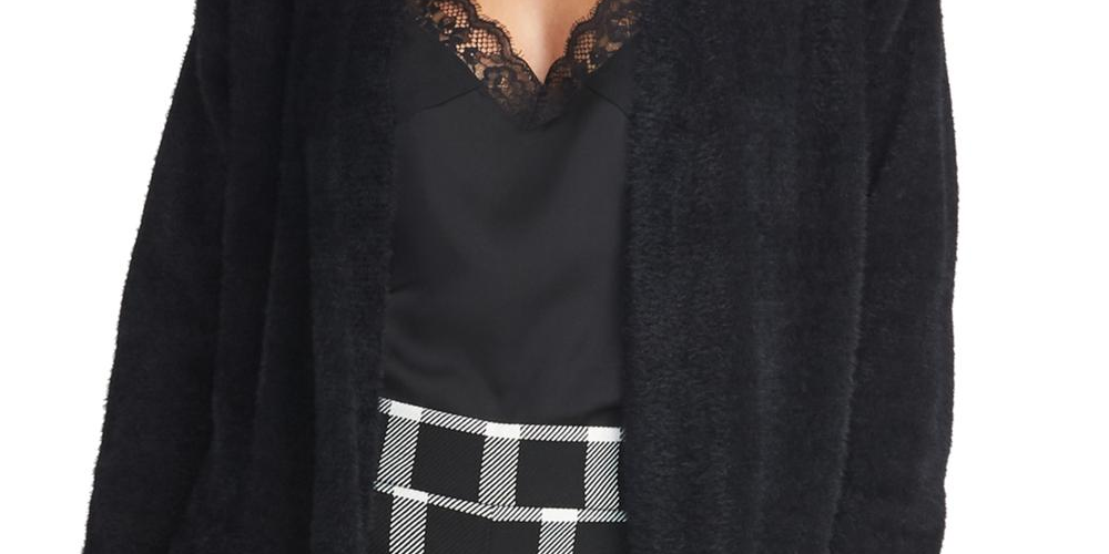 Cardigan feminino Amara com camadas de pele sintética, preto, tamanho XS, da Rachel Roy