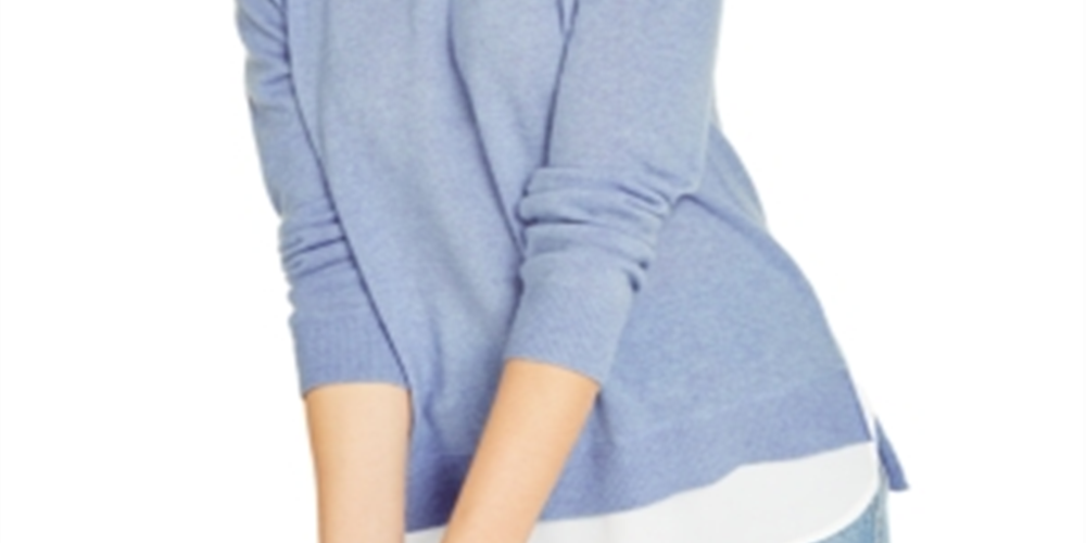 Suéter de cashmere feminino Charter Club com aparência em camadas - Azul, tamanho P