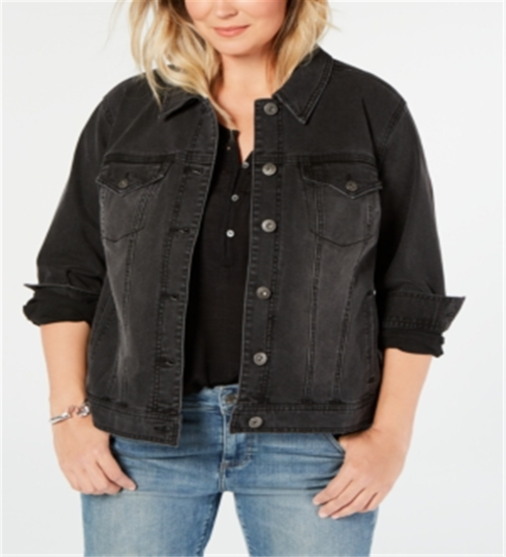 Jaqueta Trucker Jeans Plus Size Feminina Style &amp; Co Preta Tamanho 14W