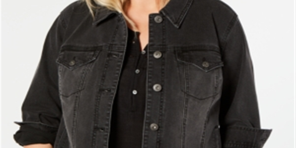 Jaqueta Trucker Jeans Plus Size Feminina Style &amp; Co Preta Tamanho 14W
