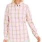 Charter Club Blusa feminina com estampa de janela xadrez e gola alta, rosa, tamanho pequeno e pequeno