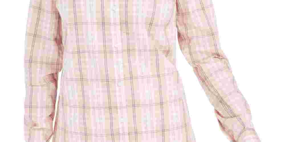 Charter Club Blusa feminina com estampa de janela xadrez e gola alta, rosa, tamanho pequeno e pequeno