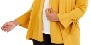 Cardigan feminino Alfani com manga amarrada e tamanho 0X, mostarda