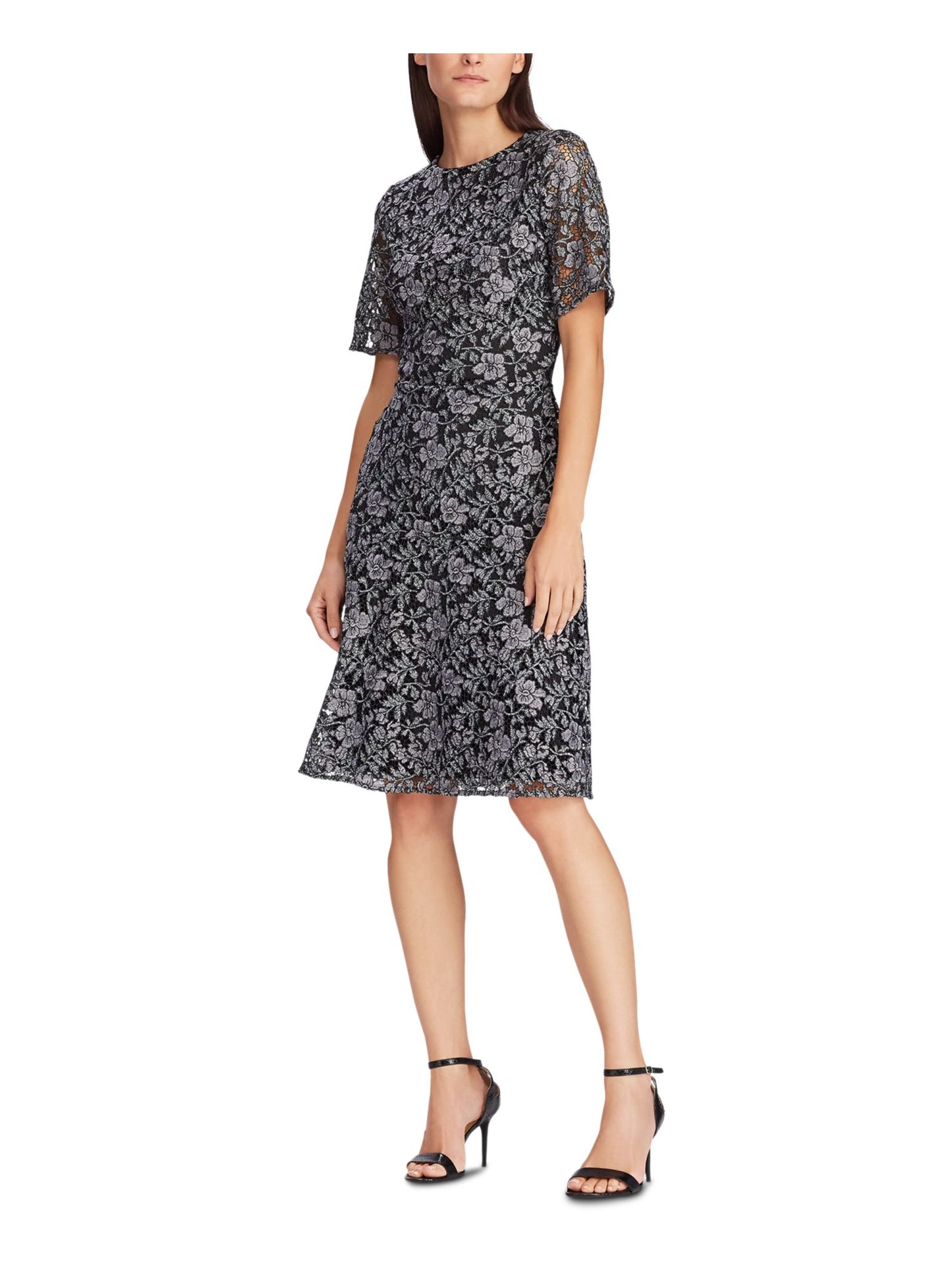 Vestido de coquetel Ralph Lauren feminino, manga sino, comprimento até o joelho, cinza, tamanho 12