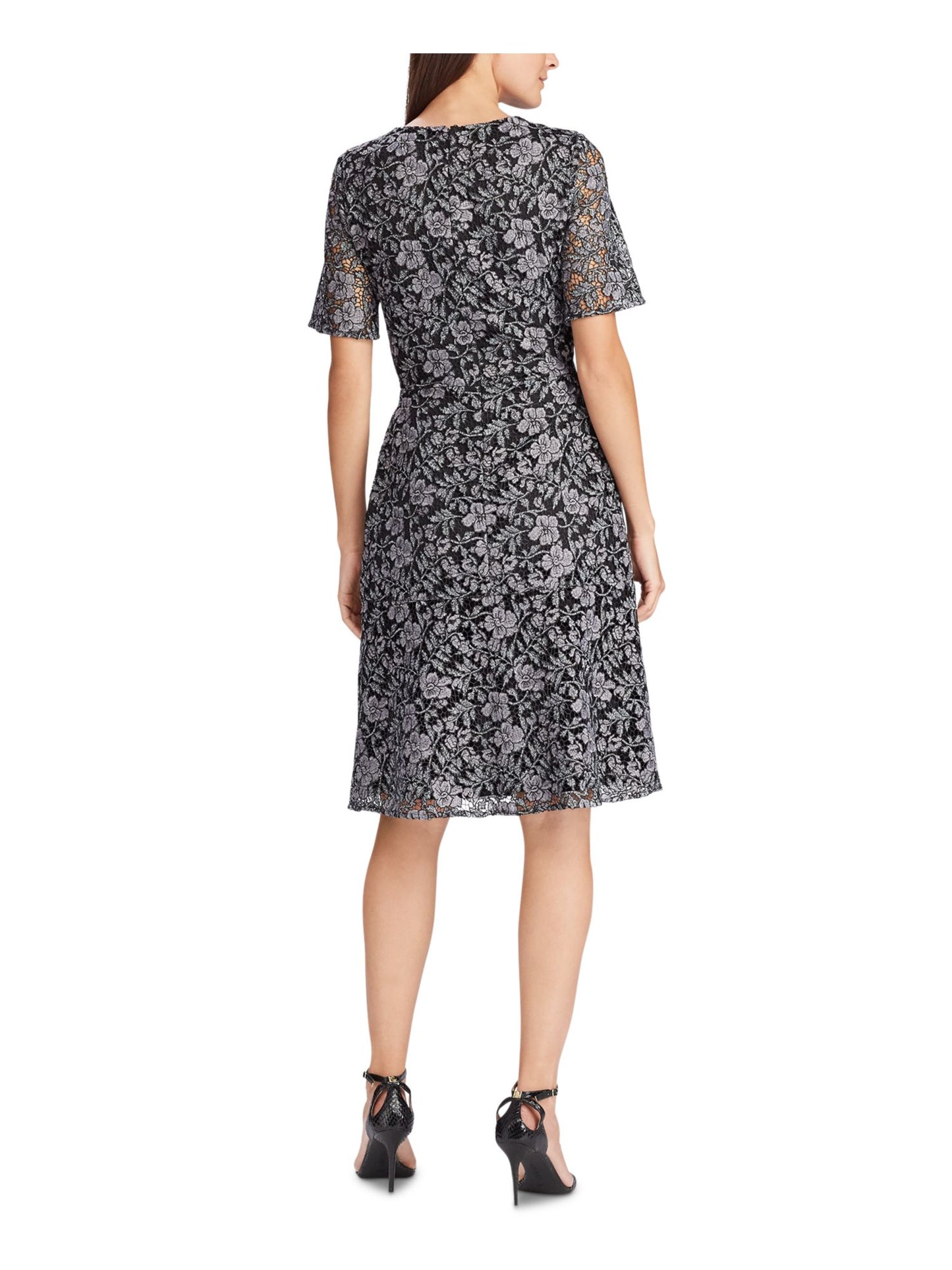 Vestido de coquetel Ralph Lauren feminino, manga sino, comprimento até o joelho, cinza, tamanho 12