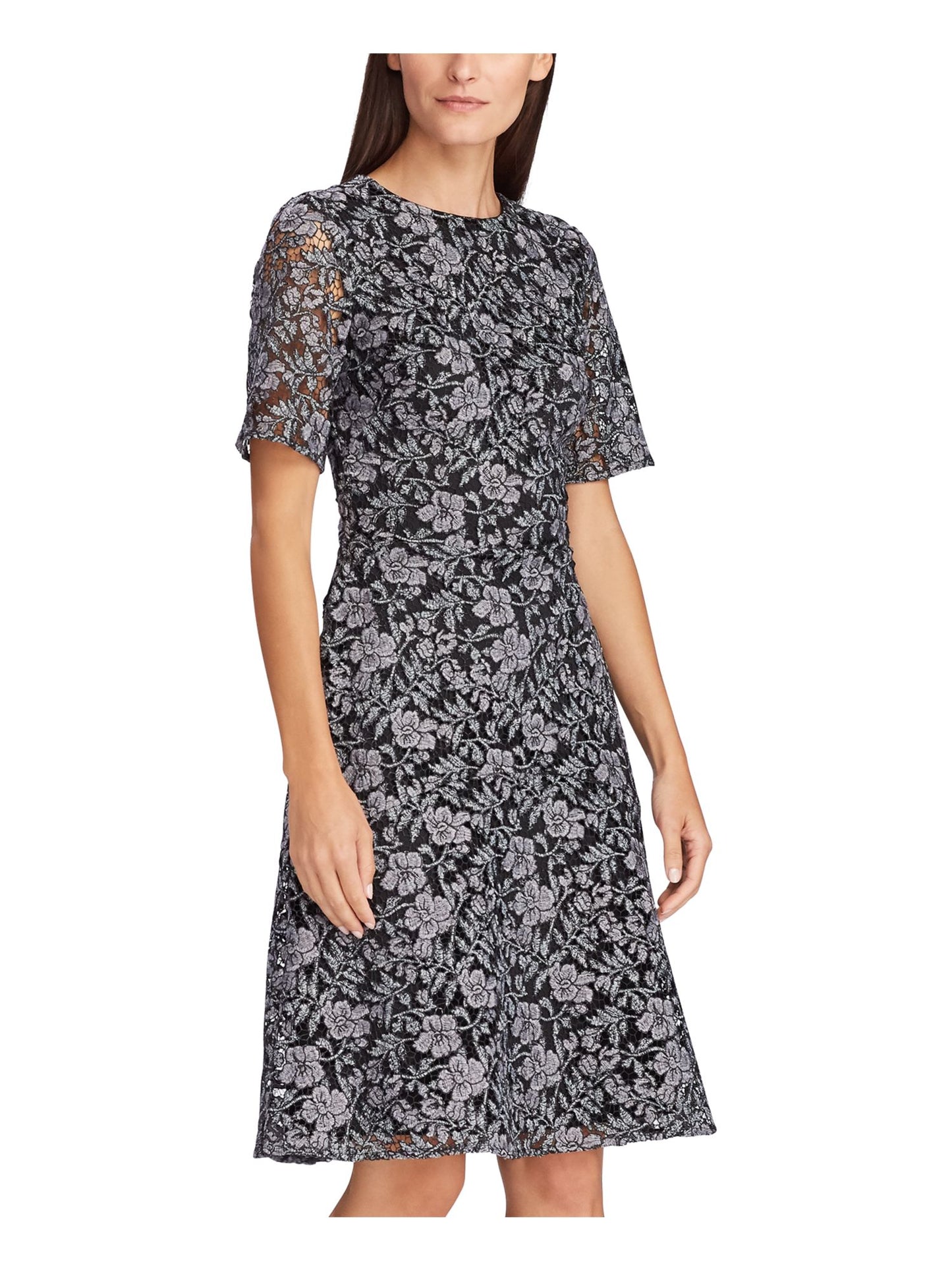 Vestido de coquetel Ralph Lauren feminino, manga sino, comprimento até o joelho, cinza, tamanho 12