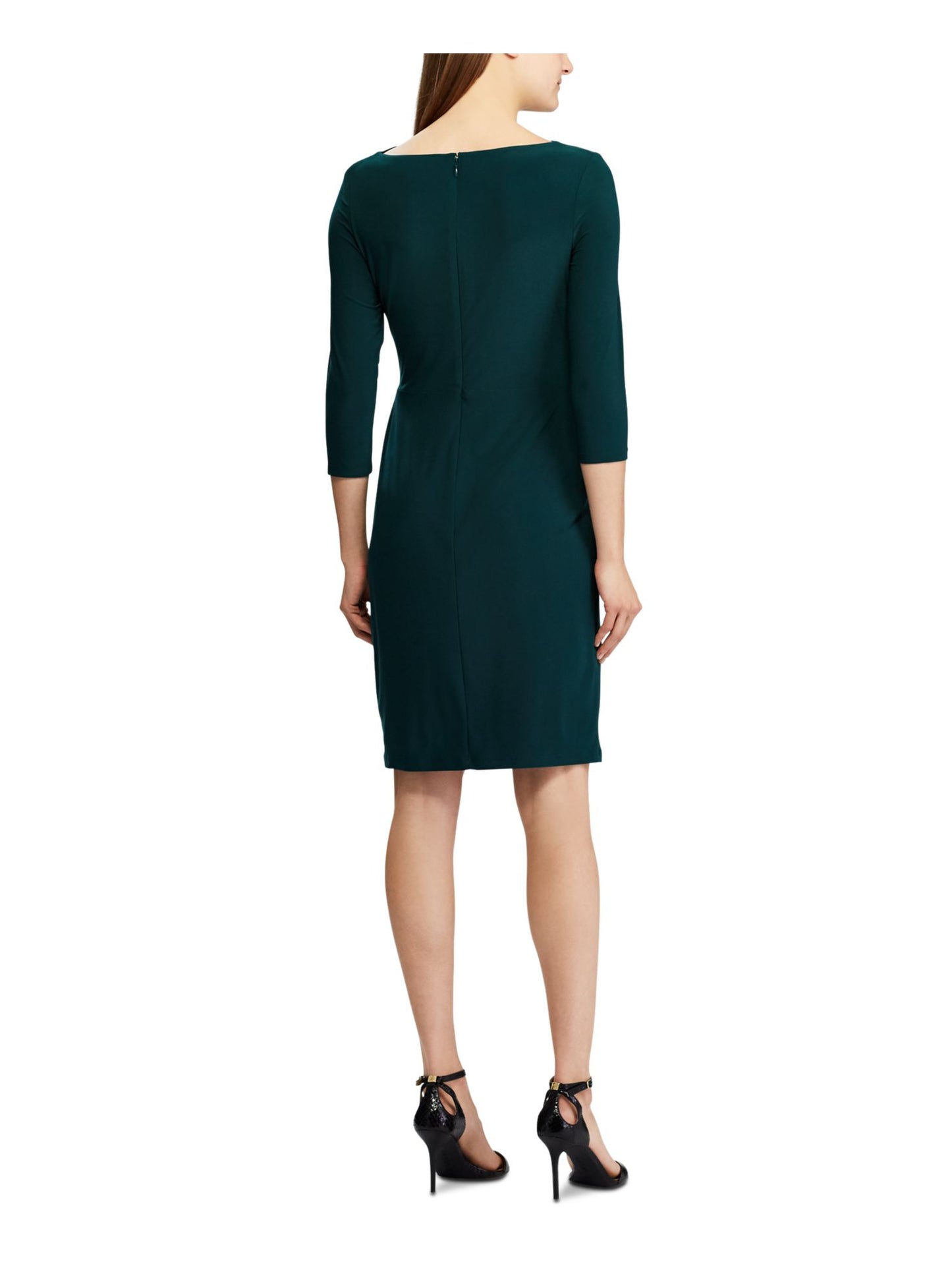 Vestido de coquetel Ralph Lauren feminino, manga 3/4, gola alta, acima do joelho, verde, tamanho 16, pequeno