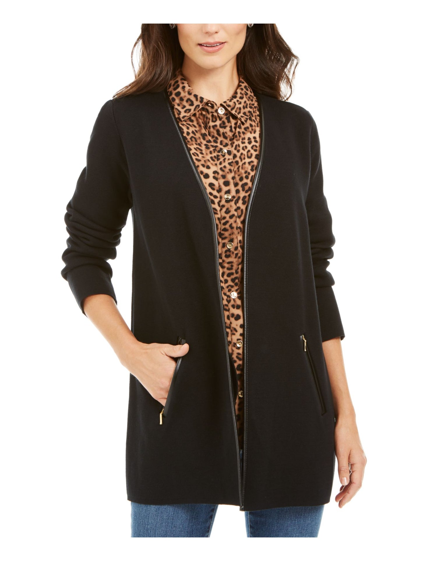 Suéter feminino Charter Club Milano Cotton Completer, preto, tamanho pequeno P/M