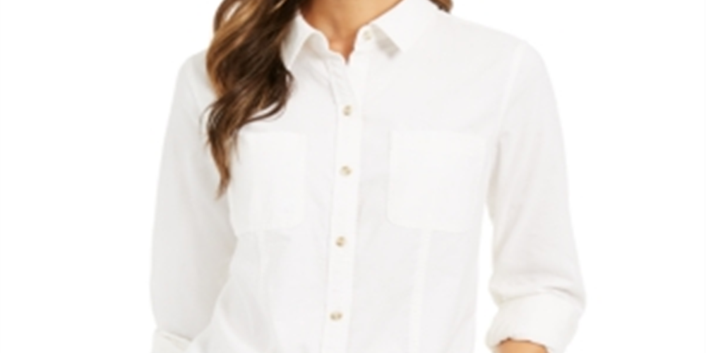 Camisa feminina de veludo cotelê de algodão com botões Charter Club, branca, tamanho pequeno GG