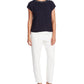 Vince Camuto Blusa feminina com botões e ombro a ombro, azul, tamanho médio