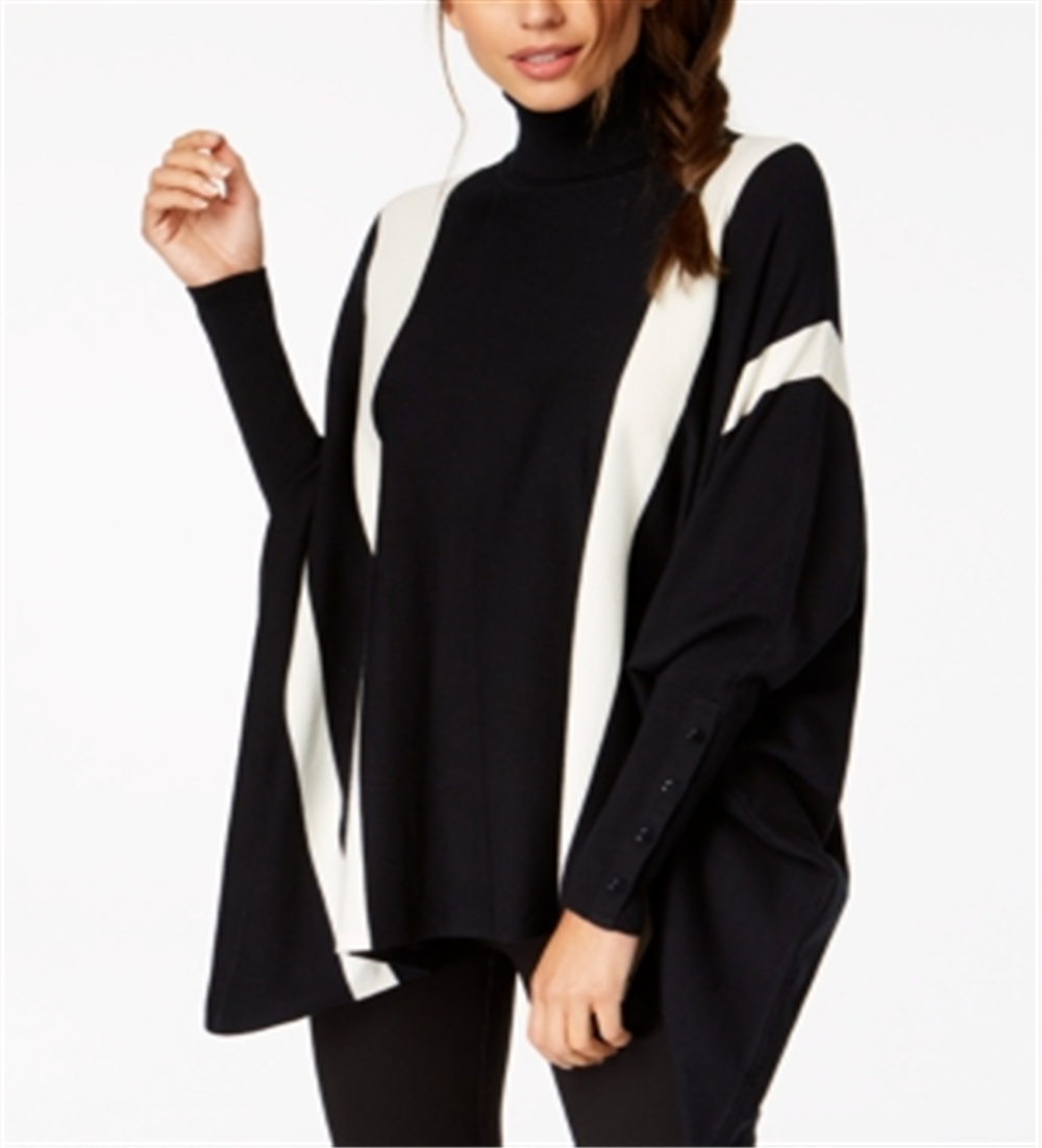 Suéter poncho listrado feminino Alfani, preto, tamanho pequeno P