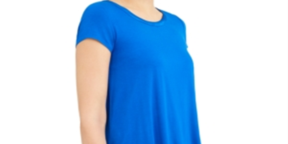 Camiseta feminina Alfani com acabamento em cetim, comprimento alto e baixo, azul, tamanho pequeno G