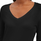 Suéter feminino JM Collection com punho de botão e decote em V, preto, tamanho X-S