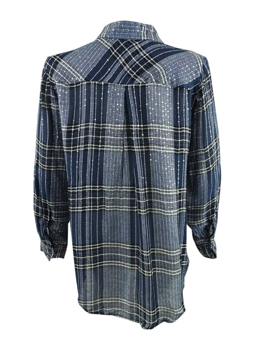 Camisa xadrez feminina Style &amp; Co, azul brilhante, tamanho pequeno M