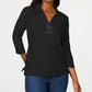 Camisa feminina Karen Scott de algodão com cadarço, preta, tamanho pequeno