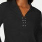 Camisa feminina Karen Scott de algodão com cadarço, preta, tamanho pequeno