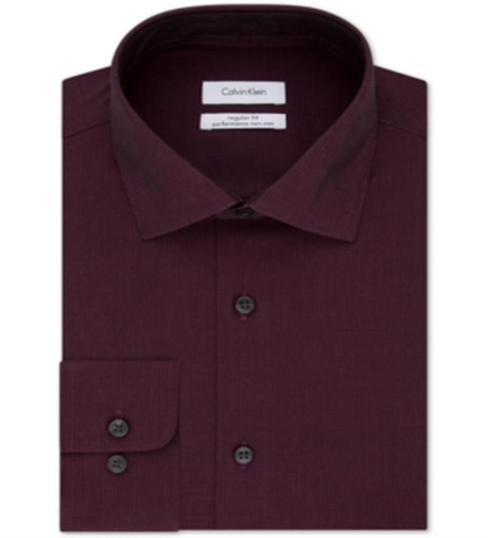 Camisa social masculina Calvin Klein Classic Fit, sem passar roupa, com gola aberta e espinha de peixe, tamanho 17,5-36/37