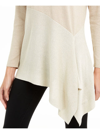 Blusa feminina Alfani de manga comprida com decote canoa, marrom, tamanho pequeno e pequeno