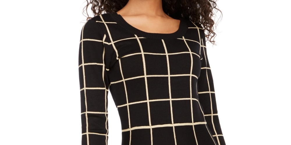 Vestido infantil com estampa de grade e corações de lantejoulas, preto, tamanho extragrande